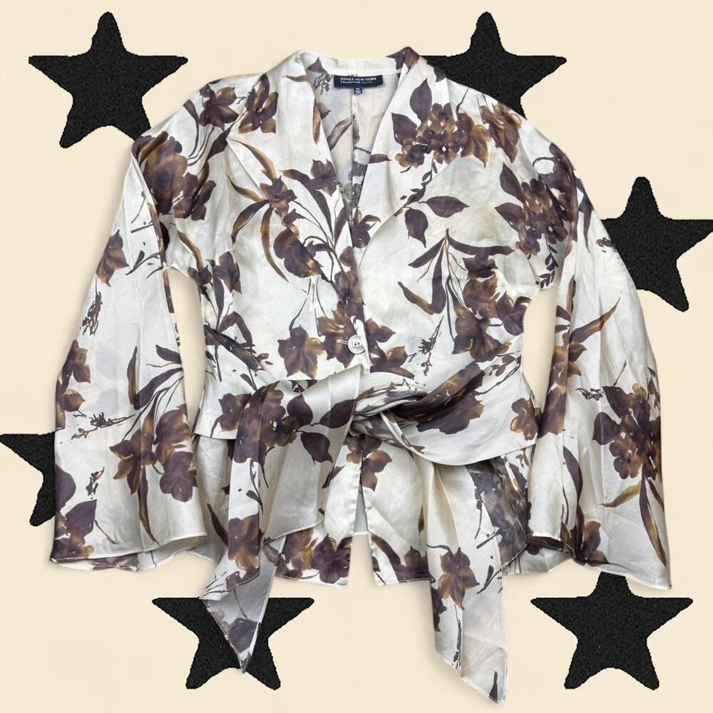 ★ JONES NY 100% Silk Floral Wrap Top ★